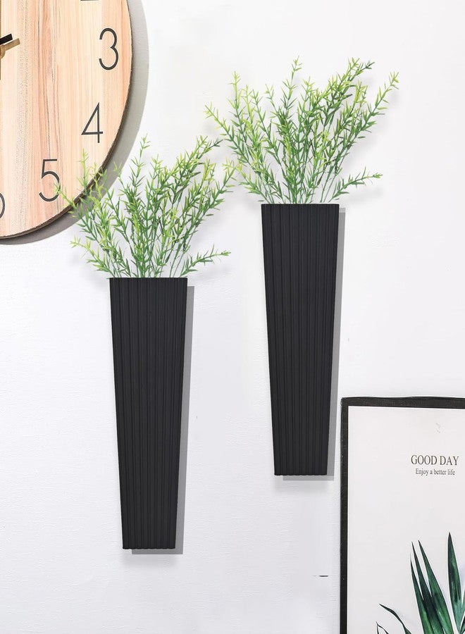 FENNIDICE 2Pack Black Wood Wall Planter for Indoor +2Pack Green Plants,Modern Wooden Hanging Planter for Dried Flowers and Plants,Abstract Vase Farmhouse Wood Wall Decor (Black) - Image 4